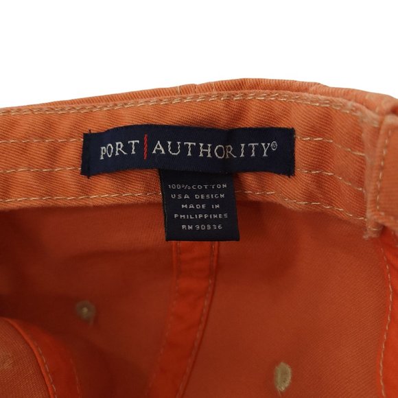Loot Embroidered Orange Beige Trim Strapback Cap Baseball Hat Port Authority - Picture 11 of 13